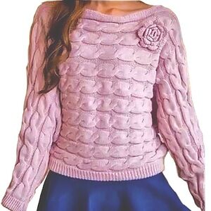 Military Hippie Forever Rose Sweater Cable Knit Boat Neck Size L/XL (10/12) New!